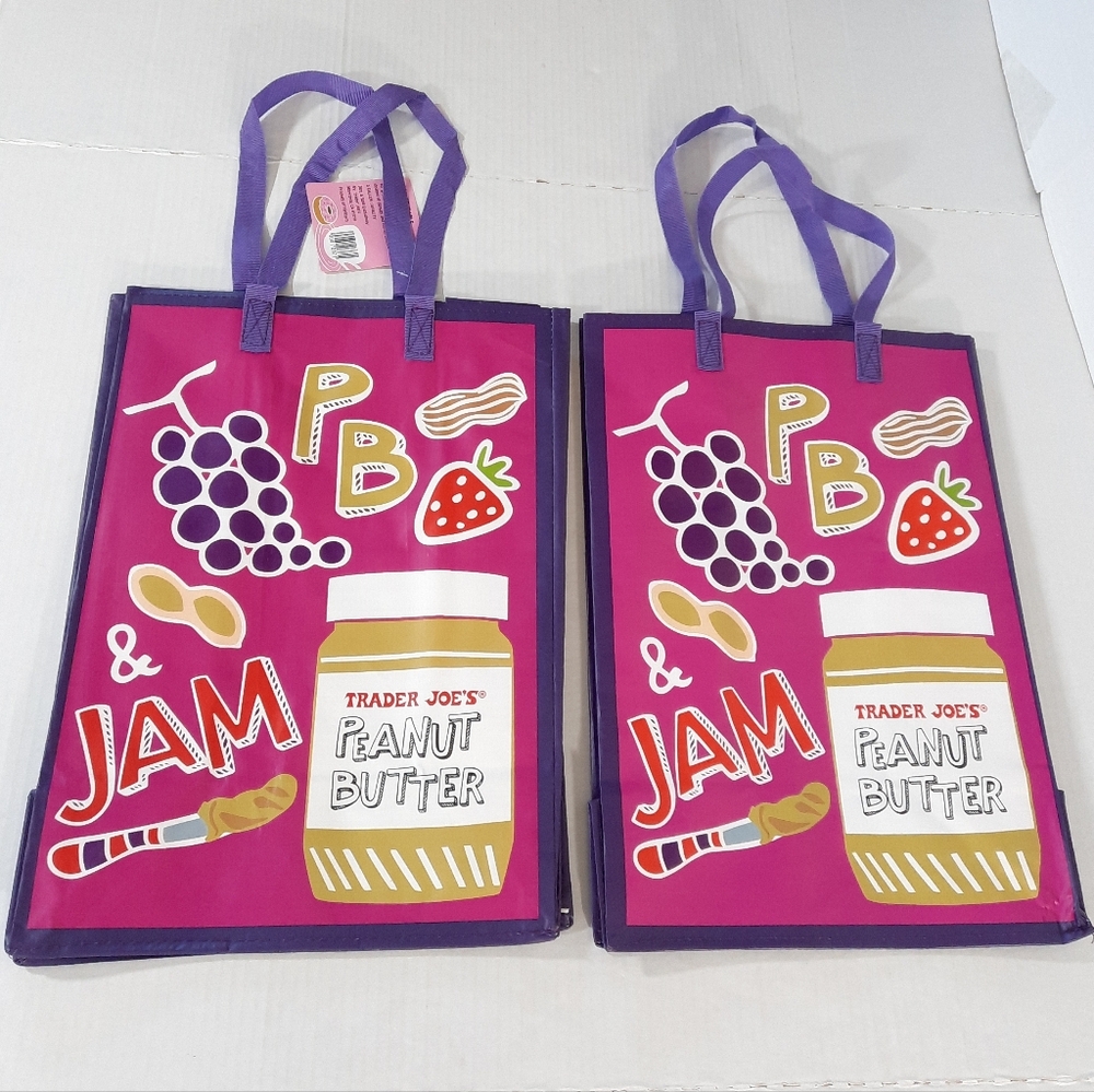 Trader Joes Reusable Tote Bags Mac & Cheese Peanut Butter Set of 2